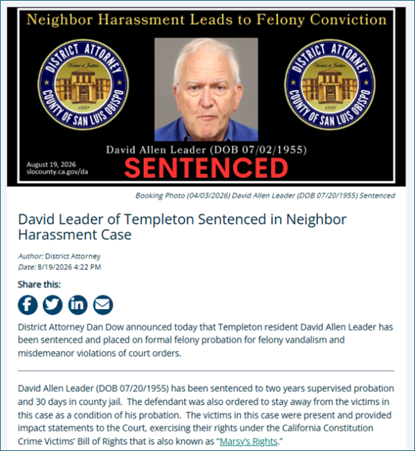 DAVID LEADER SENTENCED