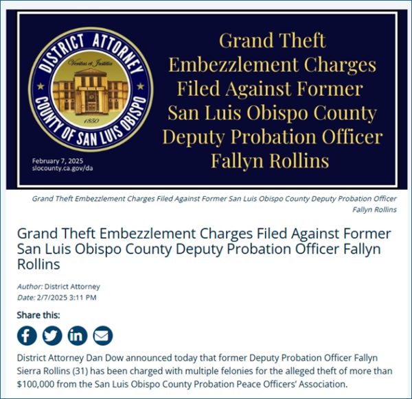 FORMER SLO COUNTY DEPUTY PROBATION OFFICER CHARGED