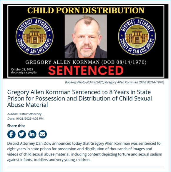 GREGORY ALLEN KORNMAN SENTENCED