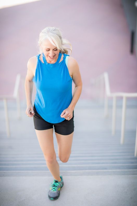 Heather running stairs