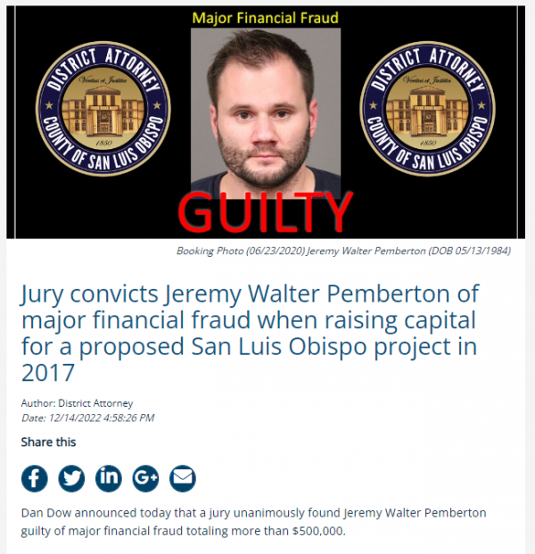 JEREMY WALTER PEMBERTON SLO FRAUD