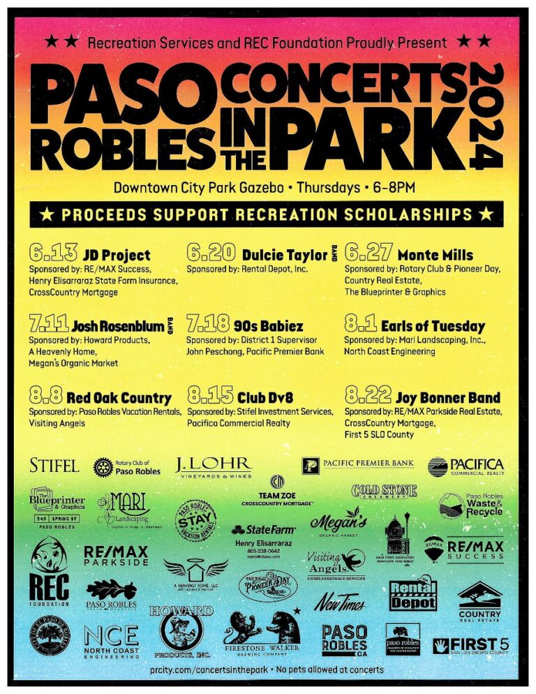 Paso Robles Summer Concerts in the Park Tonight 6.27.2024 KPRL Radio