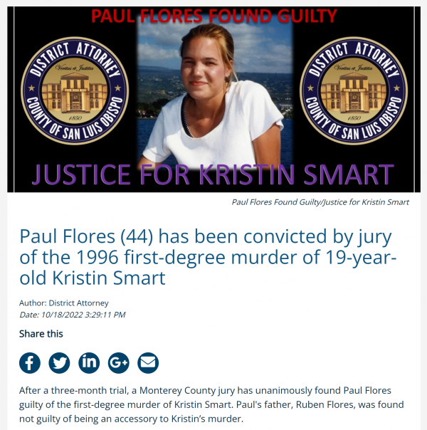 PAUL FLORES GUILTY OF KRISTIN SMART MURDER