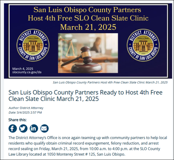 SLO CO FREE SLO CLEAN SLATE CLINIC