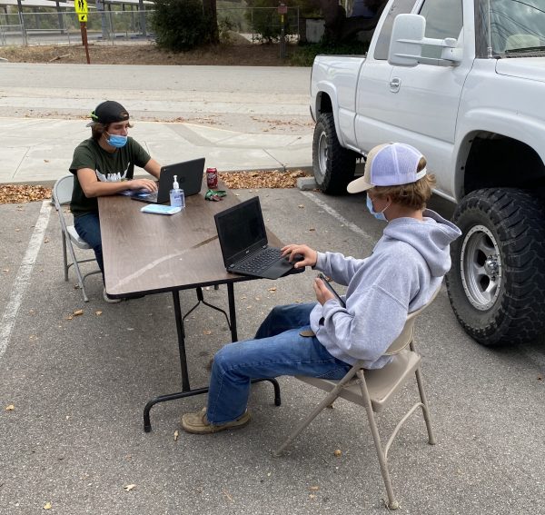 Students in parking lot